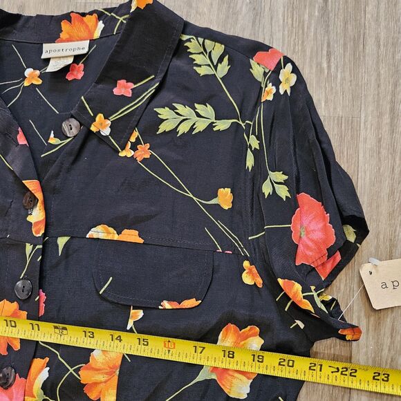 Vtg Apostrophe Floral Blouse Womens L Black Multi Cropped Boho Tropical NEW - Picture 8 of 9